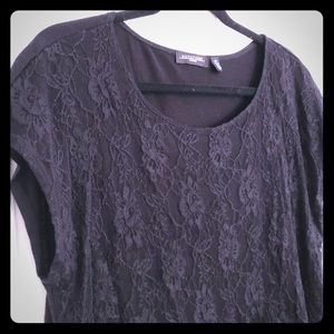 EUC Notations Black Lace Front Short Sleeve Blouse